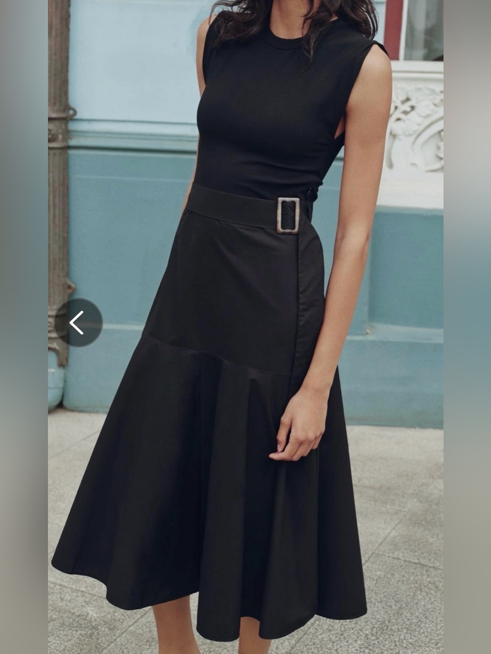 ZARA Black Sleeveless Midi Dress with Buckle Belt Detail